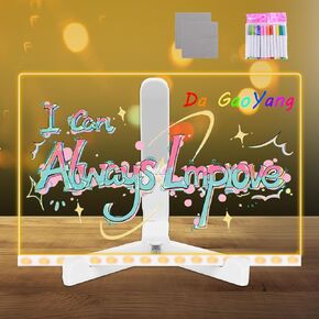 Acrylic Dry Erase Board with Light,11.8 X 7.9"Led Note Board with Colors, Light Up Dry Erase Board with Adjustable Stand, Led Board White Board with 12 Pen for Home School Office