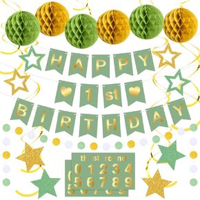 DIY Birthday Decorations Customizable Happy Birthday Banner with 6 Honeycomb Balls 8 Hanging Swirl Streamers 8 Glitter Stars and Circle Garland for Women Men Boys Girls(Purple Black)