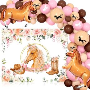 JeVenis 43 PCS Horse Party Decorations For Girls Horse Party Decorations Horse Theme Banner Photo Backdrop Horse Racing Horse Balloons Western Cowgirl Birthday Party Supplies