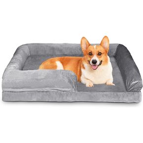 Bolster Dog Bed, Waterproof Orthopedic Dog Bed, Egg-Crate Foam Sofa Dog Mat with 3 Sides, Non-Slip Bottom Dog Couch Bed with Washable Cover for Medium Large Pet Dog (Gray, 42x32x7.5 inches)