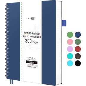 RETTACY Spiral Notebook, A4 College Ruled Notebook with 300 Perforated Pages, 8.2" × 11.2", Large Notebook Journal for School, Work, Writing, 100 GSM Thick Paper, Flexible Plastic Cover (Dark Green)