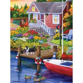 Bits and Pieces – Large 300 Piece Jigsaw Puzzle for Adults – ‘Lakeside Retreat’ by Artist Nancy Wernersbach, Completed Puzzle Size: 18" x 24"
