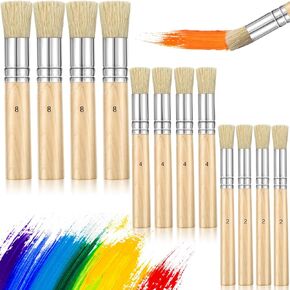 12 Pieces Wooden Stencil Brushes Natural Stencil Brushes Bristle Painting Brushes Wooden Handle Painting Stencil Brushes for Acrylic Oil Watercolor Painting Stencil Project DIY Crafts, 3 Sizes