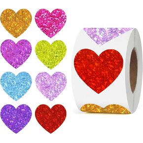 500pcs Glitter Heart Stickers,1.5Inch Foil Shiny Heart Decorative Envelopes Self-Adhesive Stickers Kids Reward Stickers,for Birthday,Mother's Day, Envelopes, Gift BoxSchool Classroom (Colourful)