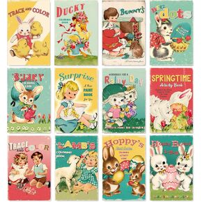 AnyDesign 36 Pack Vintage Easter Greeting Cards Retro Cartoon Bunny Blank Note Cards with Envelopes Stickers for Spring Easter Birthday Baby Shower, 4 x 6 Inch