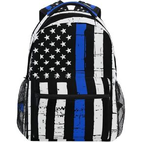 Nerxy Blue Lives Matter School Backpack Lightweight Thin Blue Line School Bookbag for Girls Boys Resistant Durable Casual Basic American Flag Bookbag for Students Travel Hiking Camping Daypack