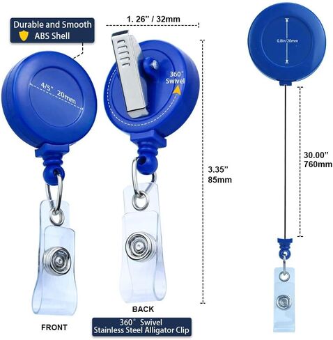 25 Pack Bulk-Retractable ID Badge Holder Reels with 360 Swivel Alligator Clip & Reinforced Vinyl Strap-Great for Name Tag Card Holder Office School Hospital D.I.Y Crafts (Translucent Clear) by BETOOM in Kuwait