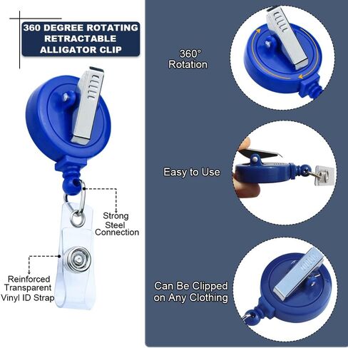 25 Pack Bulk-Retractable ID Badge Holder Reels with 360 Swivel Alligator Clip & Reinforced Vinyl Strap-Great for Name Tag Card Holder Office School Hospital D.I.Y Crafts (Translucent Clear) by BETOOM in Kuwait