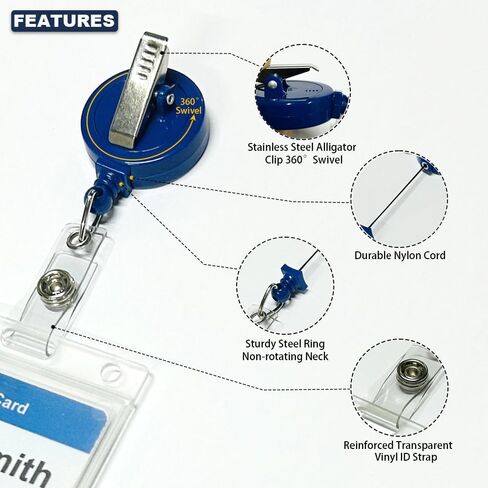 25 Pack Bulk-Retractable ID Badge Holder Reels with 360 Swivel Alligator Clip & Reinforced Vinyl Strap-Great for Name Tag Card Holder Office School Hospital D.I.Y Crafts (Translucent Clear) by BETOOM in Kuwait