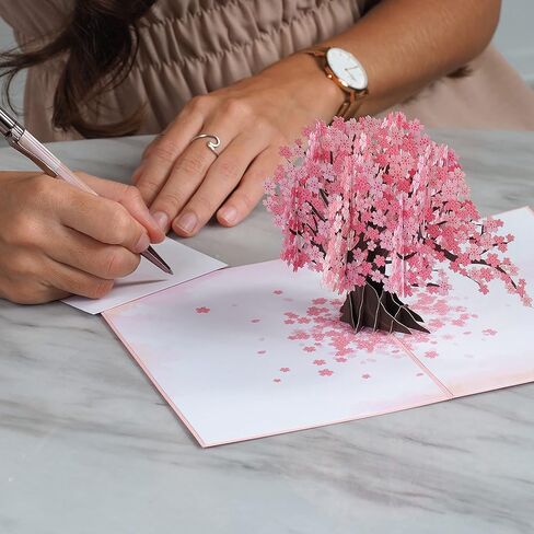 Paper Love 3D Cherry Blossom Pop Up Card, Gift for Birthday, Wedding, Anniversary, Mothers Day, Thank You, Get Well, All Occasion or Just Because - 5" x 7" Cover - Includes Envelope and Note Tag in Saudi Arabia