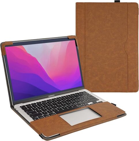 TYTX Compatible with MacBook Air 13 Inch Case, for Older Version 2010-2017 Release A1369 A1466, PU Leather Laptop Case with Pocket for Papers and Pen Holder, Brown in Saudi Arabia