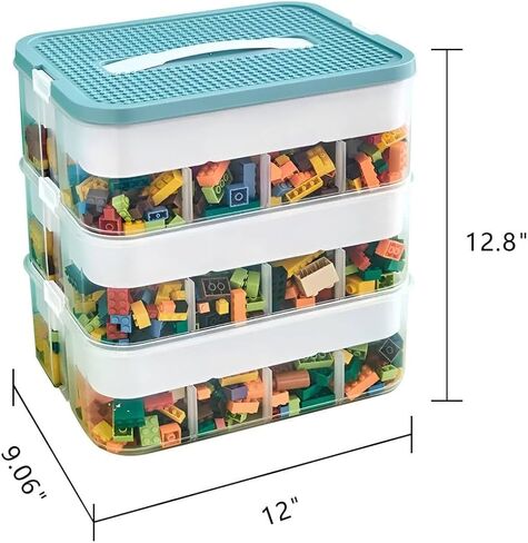 Plastic Storage Organizer Box 3 Layer Clear Building Blocks Storage Bins with Lid and Adjustable Storage Compartments for Bead Dolls Tool Parts Sewing(Green in Saudi Arabia
