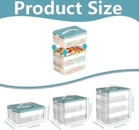 Plastic Storage Organizer Box 3 Layer Clear Building Blocks Storage Bins with Lid and Adjustable Storage Compartments for Bead Dolls Tool Parts Sewing(Green in Saudi Arabia