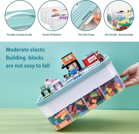 Plastic Storage Organizer Box 3 Layer Clear Building Blocks Storage Bins with Lid and Adjustable Storage Compartments for Bead Dolls Tool Parts Sewing(Green in Saudi Arabia