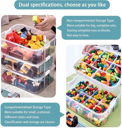 Plastic Storage Organizer Box 3 Layer Clear Building Blocks Storage Bins with Lid and Adjustable Storage Compartments for Bead Dolls Tool Parts Sewing(Green in Saudi Arabia