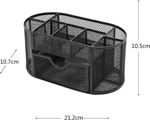 Purple Mesh Desk Organizer Desktop Office Supplies with 9 Compartments, Office Desktop Organizer with Drawer, Metal Pen Holder Stationery Caddy Multifunctional Organizer for Desk Organization in Kuwait
