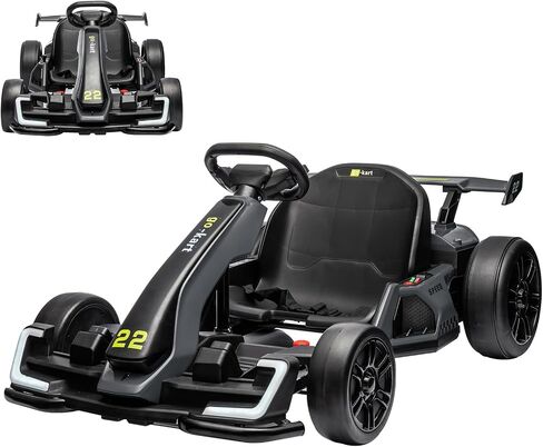 24V Electric Go Kart for Kids ， kart القوي الانجراف مع مقعد قابل للتعديل ، ومحرك 2 × 150 ، وسرعة 8.5 ميل في الساعة ، و 4 أسرار ، وأضواء LED ، والموسيقى ، والقرن الشديد للأعمار 6-12 in Kuwait