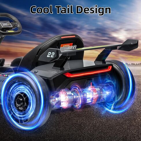 24V Electric Go Kart for Kids ， kart القوي الانجراف مع مقعد قابل للتعديل ، ومحرك 2 × 150 ، وسرعة 8.5 ميل في الساعة ، و 4 أسرار ، وأضواء LED ، والموسيقى ، والقرن الشديد للأعمار 6-12 in Kuwait