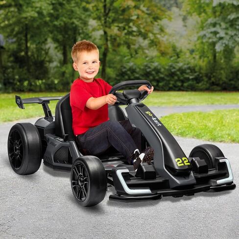 24V Electric Go Kart for Kids ， kart القوي الانجراف مع مقعد قابل للتعديل ، ومحرك 2 × 150 ، وسرعة 8.5 ميل في الساعة ، و 4 أسرار ، وأضواء LED ، والموسيقى ، والقرن الشديد للأعمار 6-12 in Kuwait