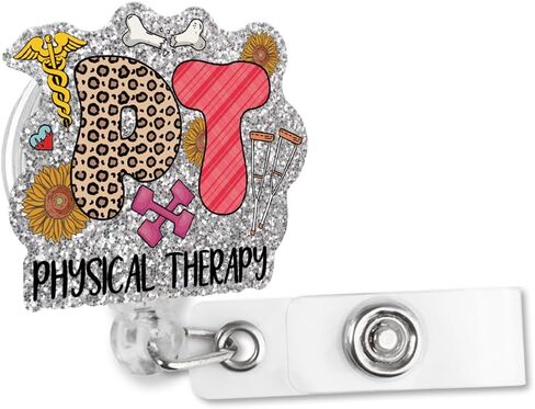 Physical Therapy Retractable Glitter Badge Reel with Alligator Clip, Funny Physical Therapist Badge Reel for Physical Therapist Occupational Therapy OT PT PTA in Kuwait