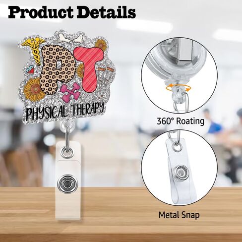 Physical Therapy Retractable Glitter Badge Reel with Alligator Clip, Funny Physical Therapist Badge Reel for Physical Therapist Occupational Therapy OT PT PTA in Kuwait