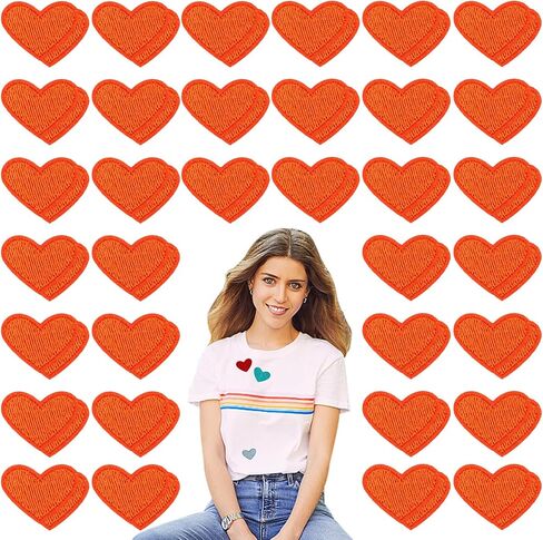 50 Pcs Yellow Small Heart Iron on Patches, Sew Embroidered Patches Appliques Iron on Heart Patches for Clothing Jackets Backpack Shoes Repairing Decorations in Saudi Arabia