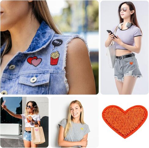 50 Pcs Yellow Small Heart Iron on Patches, Sew Embroidered Patches Appliques Iron on Heart Patches for Clothing Jackets Backpack Shoes Repairing Decorations in Saudi Arabia