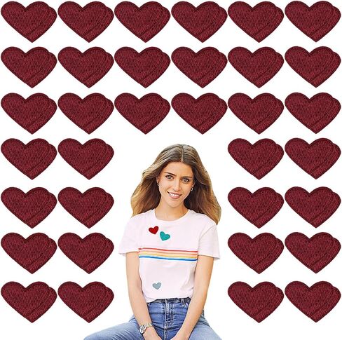 50 Pcs Yellow Small Heart Iron on Patches, Sew Embroidered Patches Appliques Iron on Heart Patches for Clothing Jackets Backpack Shoes Repairing Decorations in Saudi Arabia