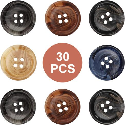 30 PCS أزرار خياطة راتنج ، أزرار كبيرة 25 مم/1 بوصة مستديرة للخياطة ، مع 5 نمط غير لامع حجم 4 ثقوب ، لخياطة الحرف DIY ، اللوحة الأزرار اليدوية ، إصلاح يدوي in Kuwait