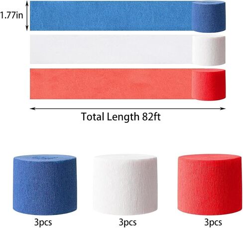 NYASAA 9 Rolls 3 Colors Crepe Paper Streamers Party Streamers 246 Yards Crepe Paper Decorations for Wedding Birthday Party Family Gathering Event Party Supplies, red, white, blue in Saudi Arabia