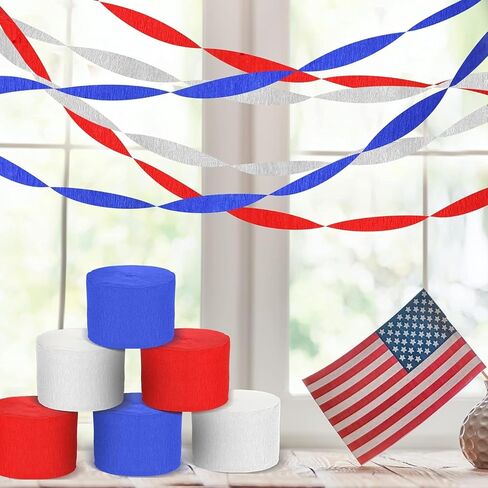 NYASAA 9 Rolls 3 Colors Crepe Paper Streamers Party Streamers 246 Yards Crepe Paper Decorations for Wedding Birthday Party Family Gathering Event Party Supplies, red, white, blue in Saudi Arabia