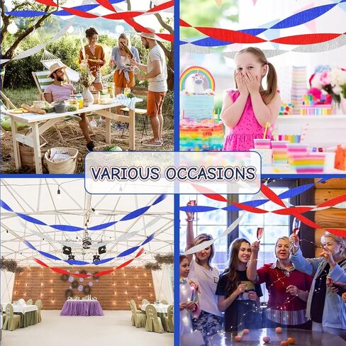 NYASAA 9 Rolls 3 Colors Crepe Paper Streamers Party Streamers 246 Yards Crepe Paper Decorations for Wedding Birthday Party Family Gathering Event Party Supplies, red, white, blue in Saudi Arabia