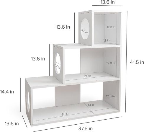 Cat Stairs Shelf 3 Steps, cat Tree Climbing Shelf, Window Perch & Storage Solution, Stair Platform for Indoor Adult Cats, Made from Safe Sturdy Material, Versatile Ladder Direction, greywood in Saudi Arabia