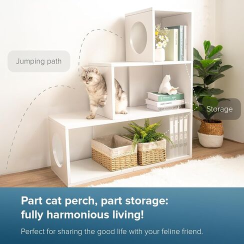 Cat Stairs Shelf 3 Steps, cat Tree Climbing Shelf, Window Perch & Storage Solution, Stair Platform for Indoor Adult Cats, Made from Safe Sturdy Material, Versatile Ladder Direction, greywood in Saudi Arabia