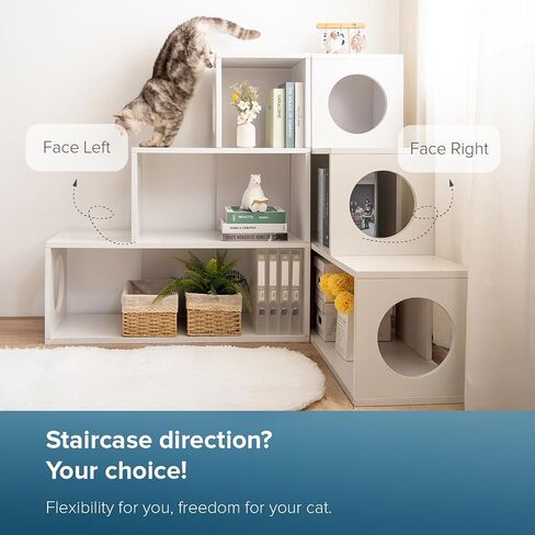 Cat Stairs Shelf 3 Steps, cat Tree Climbing Shelf, Window Perch & Storage Solution, Stair Platform for Indoor Adult Cats, Made from Safe Sturdy Material, Versatile Ladder Direction, greywood in Saudi Arabia