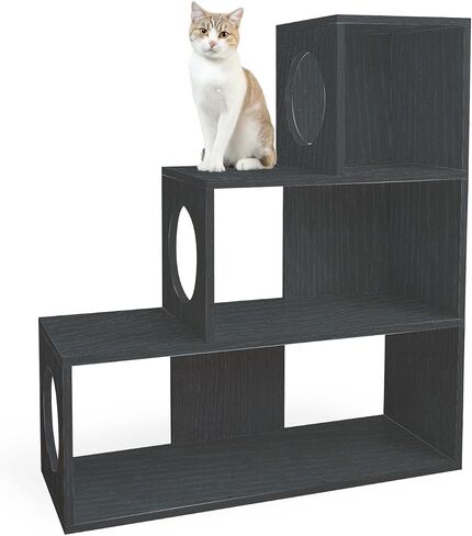 Cat Stairs Shelf 3 Steps, cat Tree Climbing Shelf, Window Perch & Storage Solution, Stair Platform for Indoor Adult Cats, Made from Safe Sturdy Material, Versatile Ladder Direction, greywood in Saudi Arabia