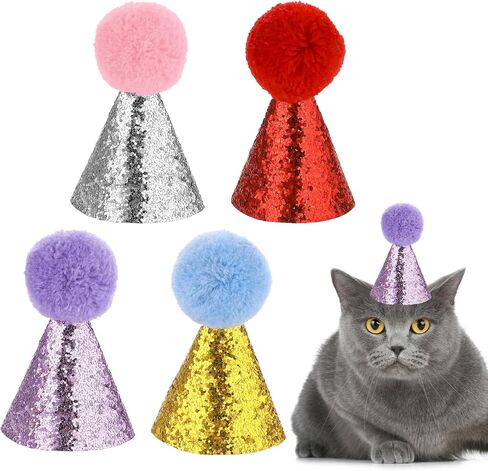 Dog Birthday Hat for Pets, 4 PCS Cat Birthday Hat Dog Party Hats Cute Puppy Hats with Pompons Adjustable Charm Headbands Mini Pet Party Hat Accessories for Pets Kittens Dogs Party Decorations Supplies in Saudi Arabia