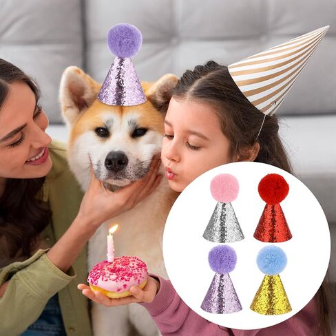 Dog Birthday Hat for Pets, 4 PCS Cat Birthday Hat Dog Party Hats Cute Puppy Hats with Pompons Adjustable Charm Headbands Mini Pet Party Hat Accessories for Pets Kittens Dogs Party Decorations Supplies in Saudi Arabia