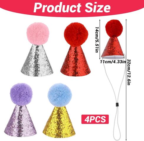 Dog Birthday Hat for Pets, 4 PCS Cat Birthday Hat Dog Party Hats Cute Puppy Hats with Pompons Adjustable Charm Headbands Mini Pet Party Hat Accessories for Pets Kittens Dogs Party Decorations Supplies in Saudi Arabia