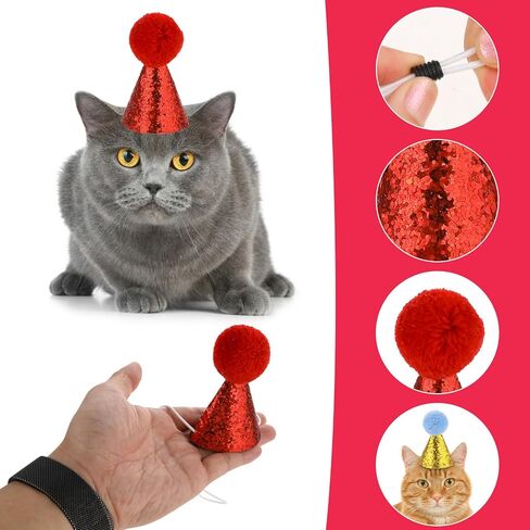 Dog Birthday Hat for Pets, 4 PCS Cat Birthday Hat Dog Party Hats Cute Puppy Hats with Pompons Adjustable Charm Headbands Mini Pet Party Hat Accessories for Pets Kittens Dogs Party Decorations Supplies in Saudi Arabia