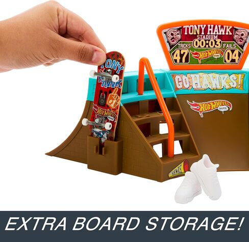 Hot Wheels Skate Stadium Playset Designed with Tony Hawk, 1 Exclusive Fingerboard & Pair of Skate Shoes, Plus Storage in Saudi Arabia
