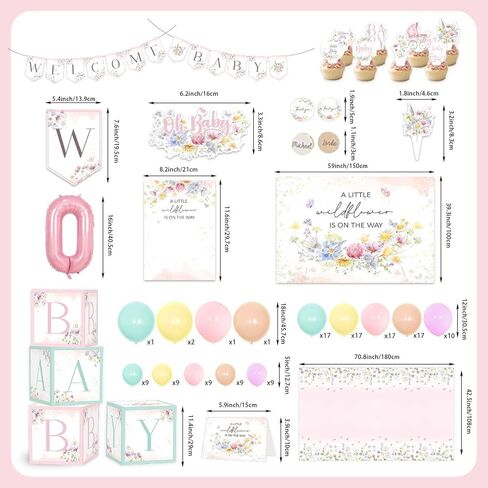 Wildflower Baby Shower Decorations 268Pcs A Little Wildflower is On The Way Baby Shower Party Decorations Banner Balloon Arch Kit Boxes Backdrop Cake Toppers for Pastel Birthday Decorations in Saudi Arabia