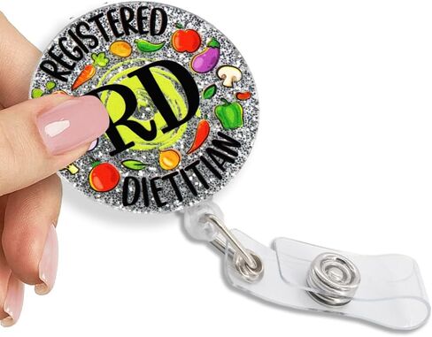 Registered Dietitian Retractable Badge Reel with Glitter, Cute Fruits Vegetables Badge Holder for Nurse, Registered Dietitians, ICU Med Surg, Clinical Dietitian, RD Gift for Dietitian in Kuwait