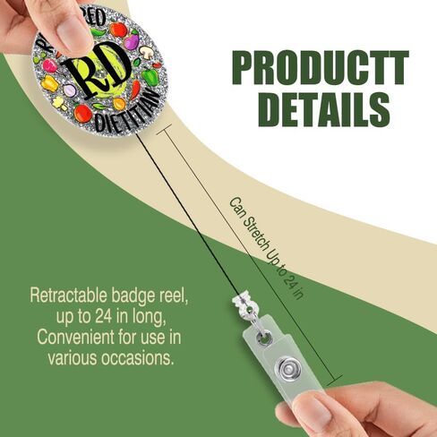 Registered Dietitian Retractable Badge Reel with Glitter, Cute Fruits Vegetables Badge Holder for Nurse, Registered Dietitians, ICU Med Surg, Clinical Dietitian, RD Gift for Dietitian in Kuwait