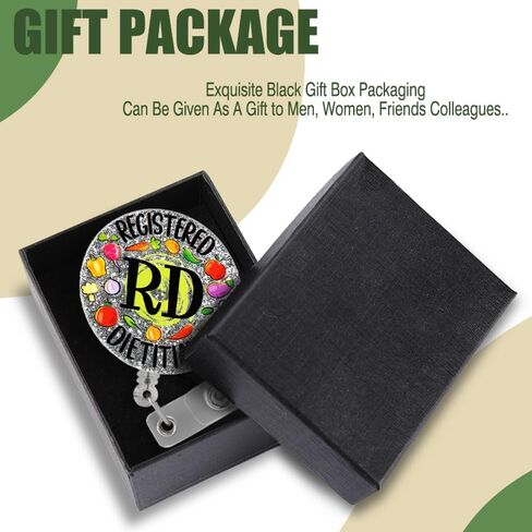 Registered Dietitian Retractable Badge Reel with Glitter, Cute Fruits Vegetables Badge Holder for Nurse, Registered Dietitians, ICU Med Surg, Clinical Dietitian, RD Gift for Dietitian in Kuwait