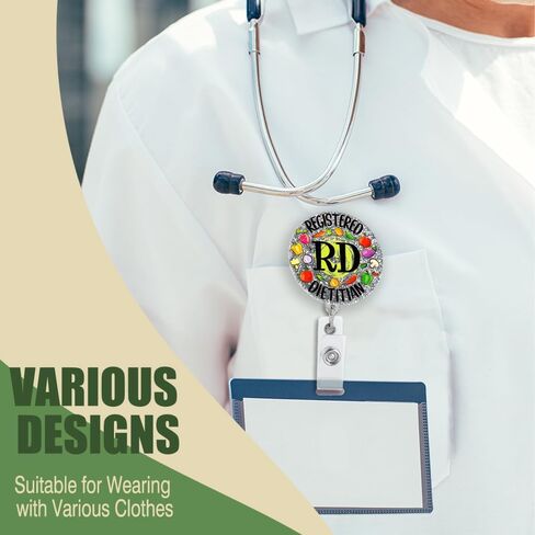 Registered Dietitian Retractable Badge Reel with Glitter, Cute Fruits Vegetables Badge Holder for Nurse, Registered Dietitians, ICU Med Surg, Clinical Dietitian, RD Gift for Dietitian in Kuwait