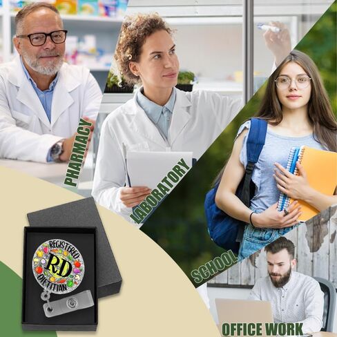 Registered Dietitian Retractable Badge Reel with Glitter, Cute Fruits Vegetables Badge Holder for Nurse, Registered Dietitians, ICU Med Surg, Clinical Dietitian, RD Gift for Dietitian in Kuwait