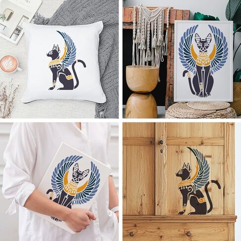 MAYJOYDIY 2Pcs Egyptian Cat Stencils Egyptian Winged Cat Stencil 11.7×8.3inch with Paint Brush Key to Life Stencil Eye of Horus Template for Wood Wall Window DIY Craft Home Decor in Saudi Arabia