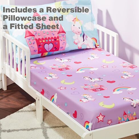 EVERYDAY KIDS 3-Piece Toddler Fitted Sheet, Flat Sheet and Pillowcase Set - Owls - Soft Breathable 100% Cotton Percale Girls Toddler Sheets Set - Toddler Bed Sheets in Kuwait