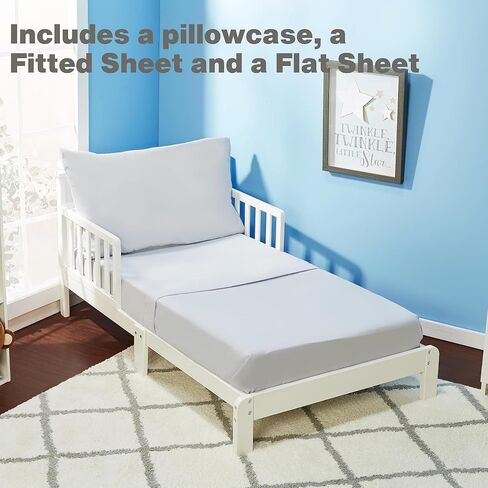 EVERYDAY KIDS 3-Piece Toddler Fitted Sheet, Flat Sheet and Pillowcase Set - Owls - Soft Breathable 100% Cotton Percale Girls Toddler Sheets Set - Toddler Bed Sheets in Kuwait